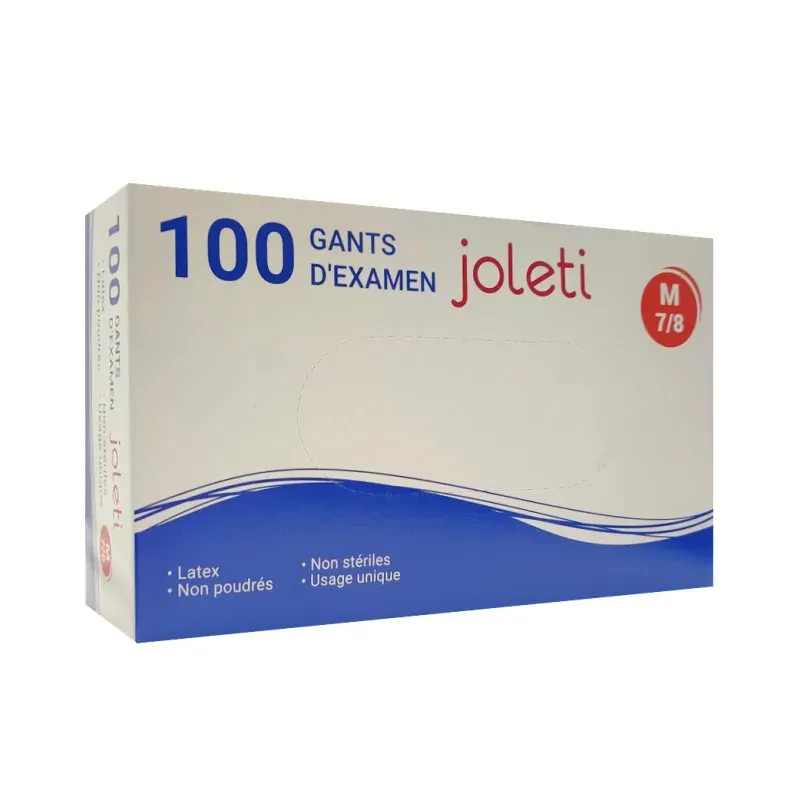 Joleti Gants d'Examen Latex Non Poudrés Taille M 7-8 X100 - Univers Pharmacie