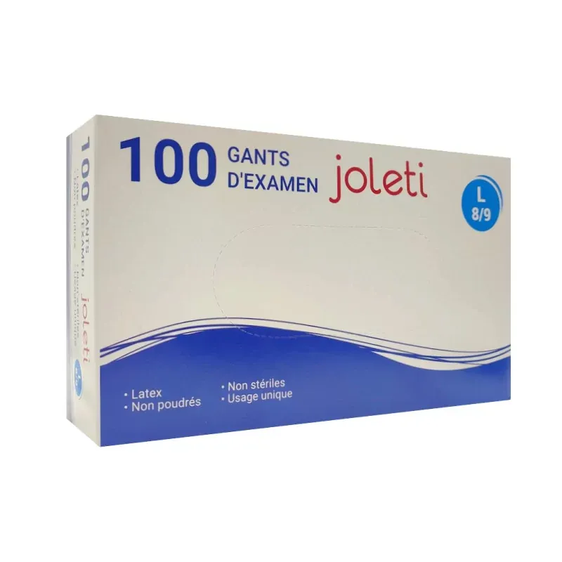 Joleti Gants d'Examen Latex Non Poudrés Taille L 8-9 X100 - Univers Pharmacie