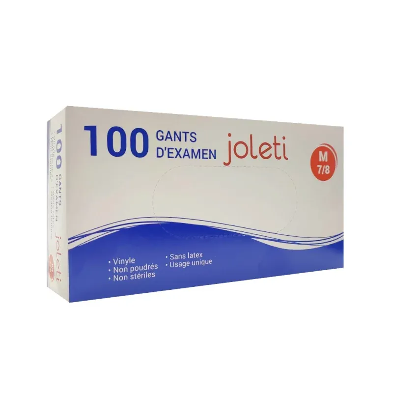 Joleti Gants d'Examen Vinyle Non Poudrés Taille M 7-8 X100 - Univers Pharmacie