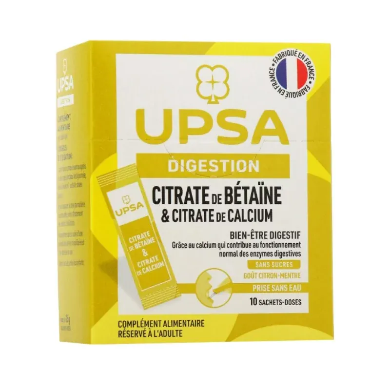 Upsa Digestion Citrate de Bétaïne et Citrate de Calcium 10 sachets-doses - Univers Pharmacie