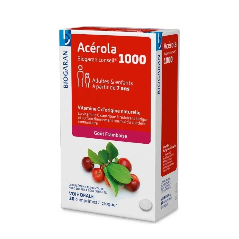 Biogaran Conseil Acérola 1000 Goût Framboise 30 comprimés à croquer - Univers Pharmacie