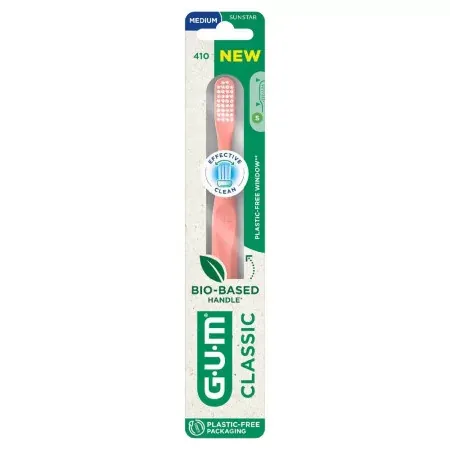 GUM Classic Bio-based Handle Medium 410 Brosse à Dent Orange - Univers Pharmacie
