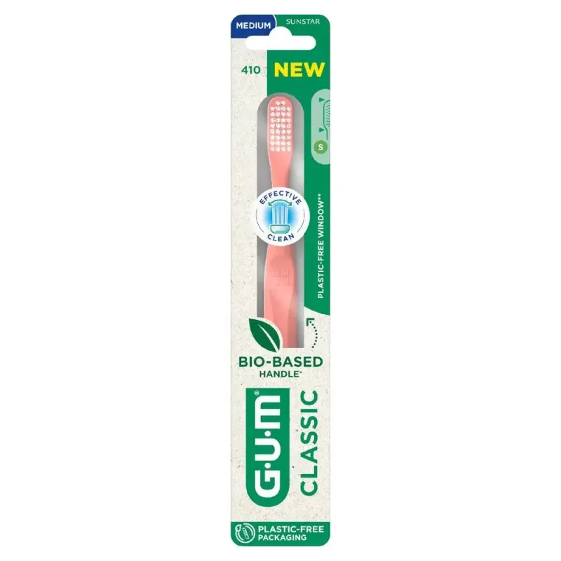 GUM Classic Bio-based Handle Medium 410 Brosse à Dent Orange - Univers Pharmacie