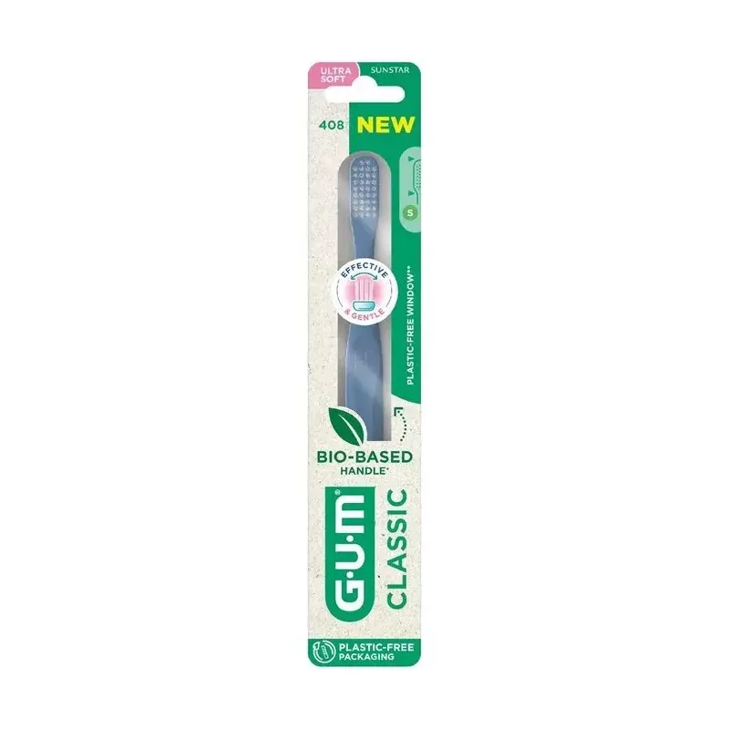 GUM Classic Bio-based Handle Ultra Soft 408 Brosse à Dents Bleue - Univers Pharmacie