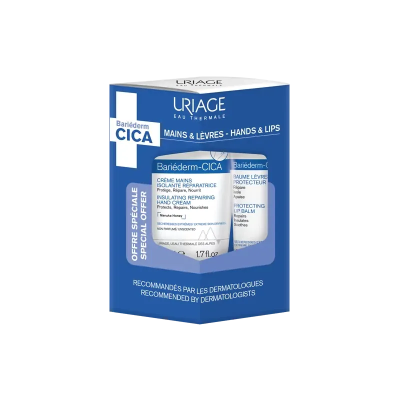 Uriage Bariéderm-CICA Crème Main Isolante Réparatrice 50ml + Baume Lèvres Protecteur 15ml - Univers Pharmacie