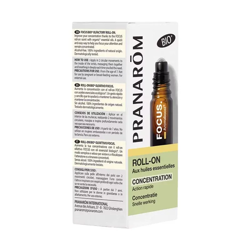 Pranarôm Aromaboost Roll-on Bio Focus Concentration 5ml boite - Univers Pharmacie