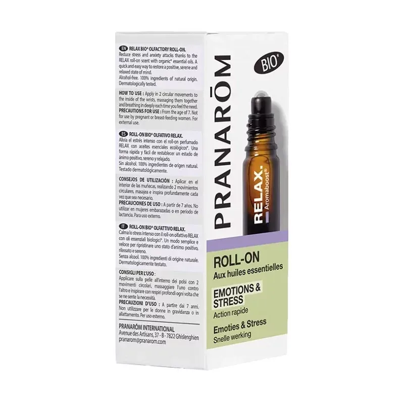 Pranarôm Aromaboost Relax Roll-on Emotions et Stress Bio 5ml boite - Univers Pharmacie