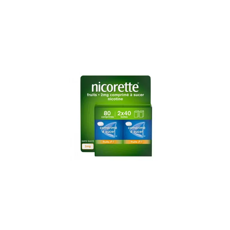 Nicorette 2mg Fruit 2X40 comprimés à sucer - Univers Pharmacie