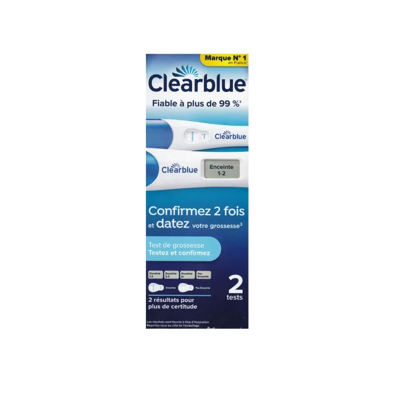 Clearblue Test de Grossesse Confirmez 2 Fois et Datez X2 - Univers Pharmacie