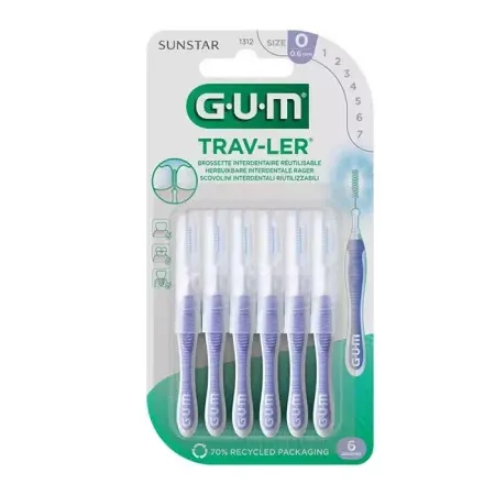 GUM Trav-Ler 1312 Brossettes Interdentaires 0,6mm X4 - Univers Pharmacie