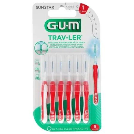 GUM Trav-Ler 1314 Brossettes Interdentaires 0,8mm X6 - Univers Pharmacie