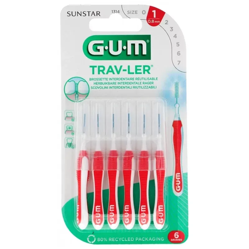 GUM Trav-Ler 1314 Brossettes Interdentaires 0,8mm X6 - Univers Pharmacie