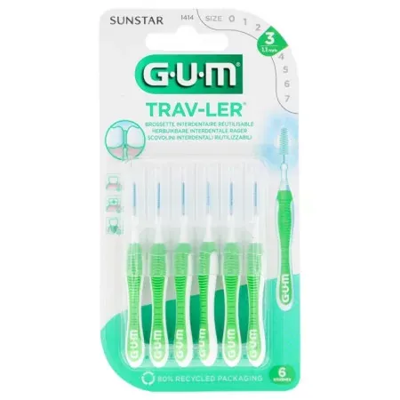 GUM Trav-Ler 1414 Brossettes Interdentaires 1,1mm X6 - Univers Pharmacie
