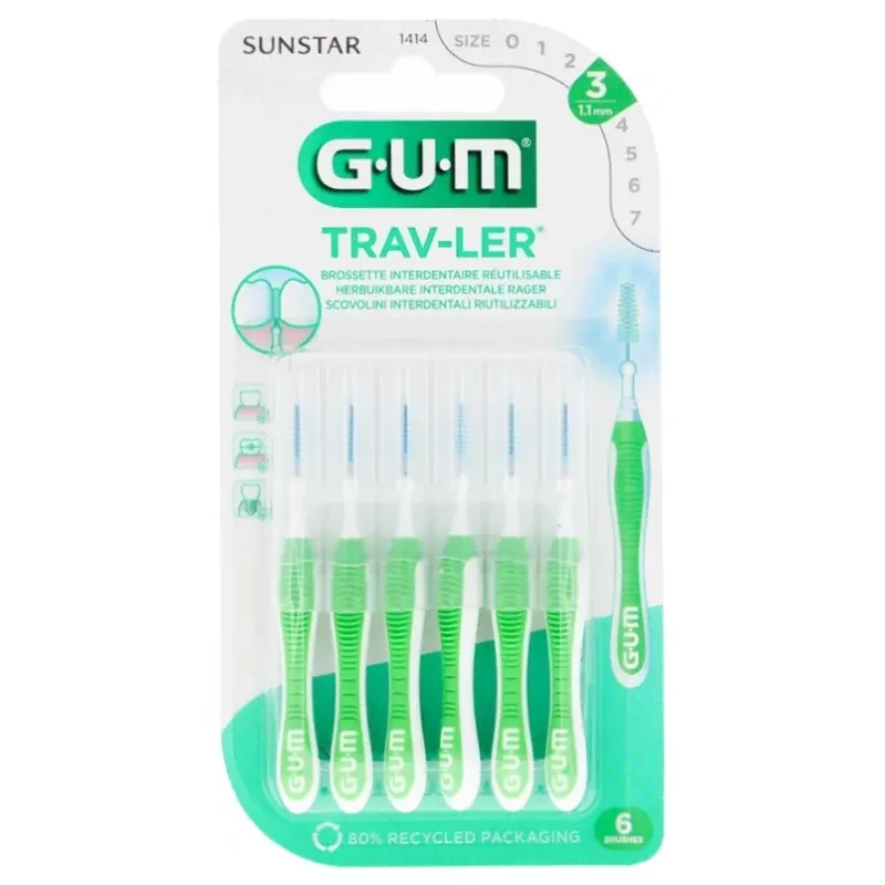 GUM Trav-Ler 1414 Brossettes Interdentaires 1,1mm X6 - Univers Pharmacie