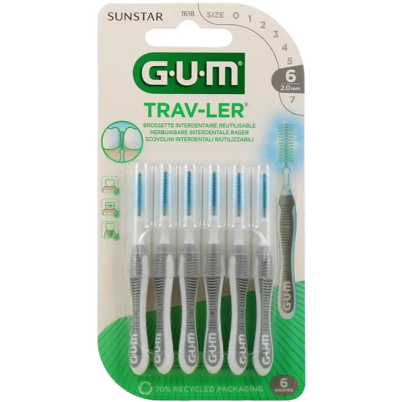 GUM Trav-Ler 1618 Brossettes Interdentaires 2,0mm X6 - Univers Pharmacie