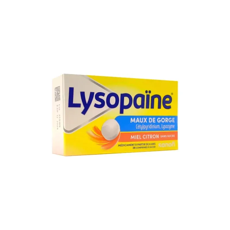 Lysopaïne Maux de Gorge Miel Citron 36 comprimés à sucer