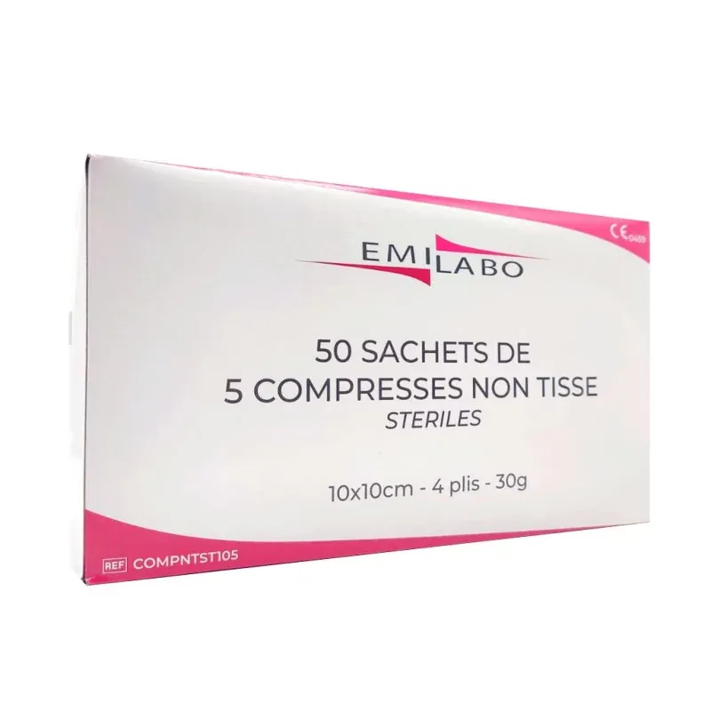 Emilabo 50 Sachets de 5 Compresses Non Tissé 10X10cm - Univers Pharmacie
