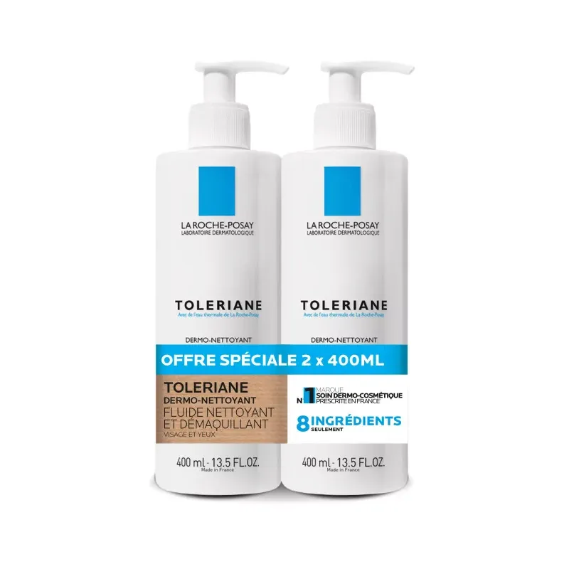 La Roche-Posay Toleriane Dermo-nettoyant Fluide Nettoyant Démaquillant 2X400ml - Univers Pharmacie