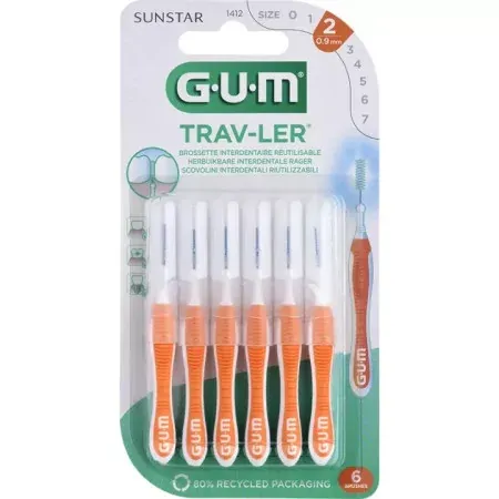 GUM Trav-Ler 1412 Brossettes Interdentaires 0,9mm X4 - Univers Pharmacie