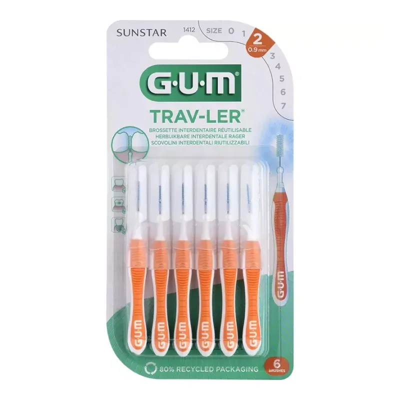 GUM Trav-Ler 1412 Brossettes Interdentaires 0,9mm X4 - Univers Pharmacie