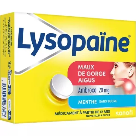Lysopaïne Maux de Gorge Aigus Menthe 18 pastilles à sucer - Univers Pharmacie
