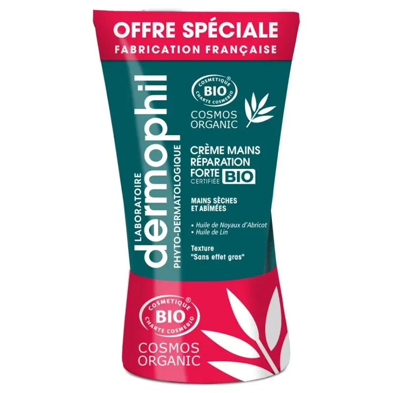 Dermophil Crème Mains Réparation Forte Bio 2X75ml - Univers Pharmacie