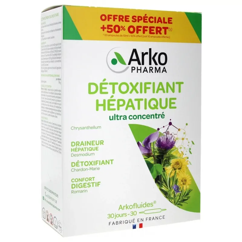 Arkopharma Arkofluides Bio Détoxifiant Hépatique 30 ampoules - Univers Pharmacie