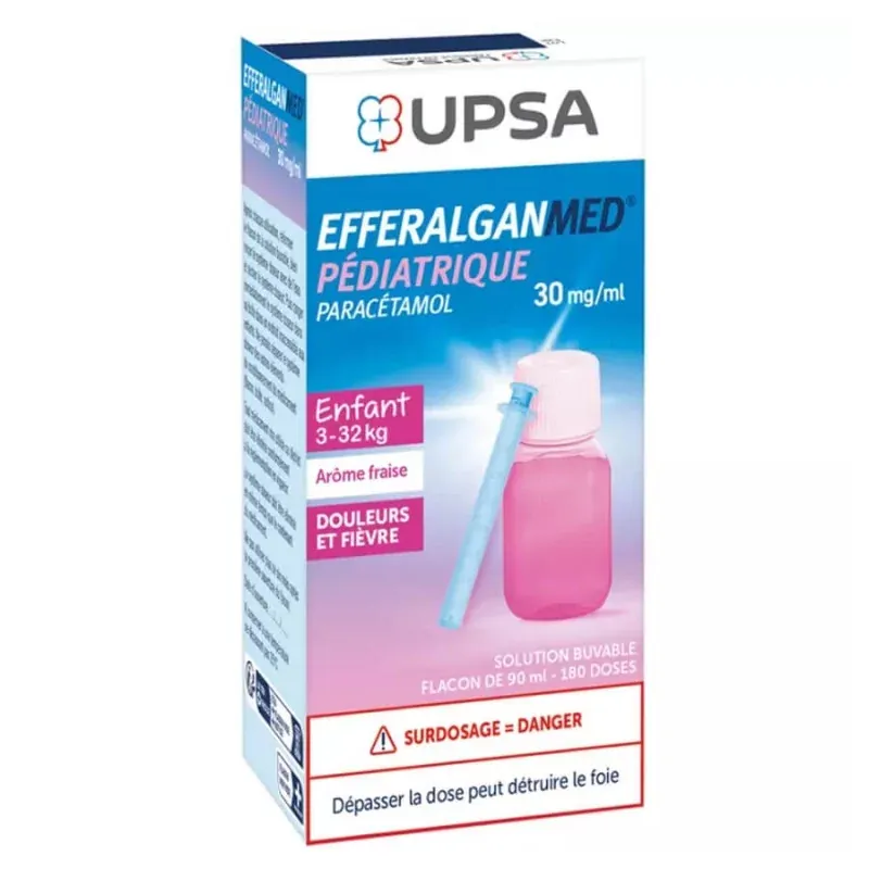 Efferalganmed Pédiatrique Paracétamol 30mg/ml Fraise 90ml - Univers Pharmacie