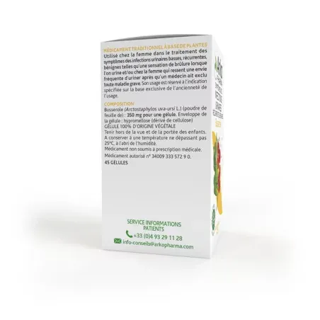 Arkopharma Arkogélules Busserole 45 gélules côté Arkopharma Arkogélules Busserole 45 gélules côté