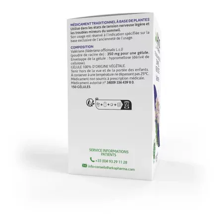 Arkopharma Arkogélules Valériane 150 gélules boite de côté