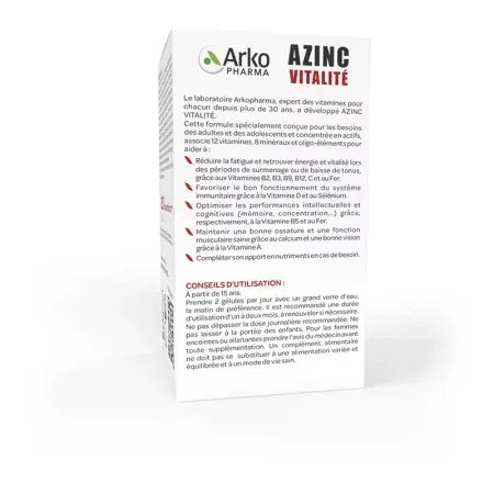 Arkopharma Azinc Vitalité 120 gélules - dos