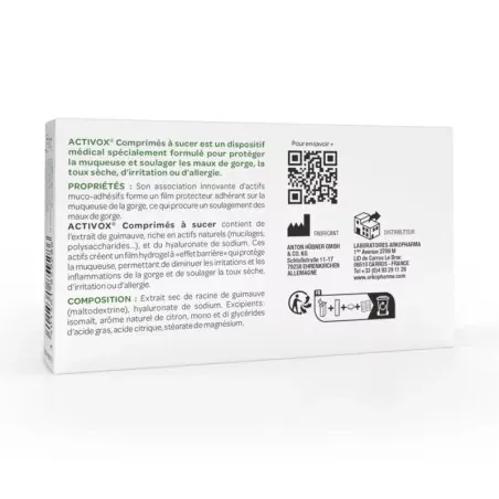 Arkopharma Activox Citron 24 comprimés à sucer - dos Arkopharma Activox Citron 24 comprimés à sucer - dos