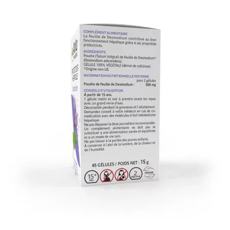 Arkopharma Arkogélules Desmodium 45 gélules - côté 1