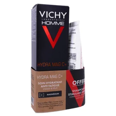 Vichy Homme Hydra Mag C+ Soin Hydratant Anti-fatigue 50ml + Dercos Shampooing Energy+Offert 50ml - Univers Pharmacie