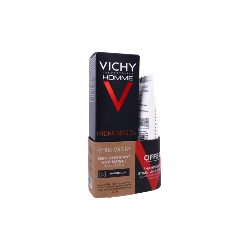 Vichy Homme Hydra Mag C+ Soin Hydratant Anti-fatigue 50ml + Dercos Shampooing Energy+Offert 50ml - Univers Pharmacie