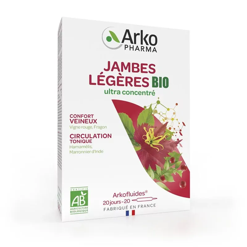 Arkopharma Arkofluides Bio Jambes Légères 20 ampoules - Univers Pharmacie