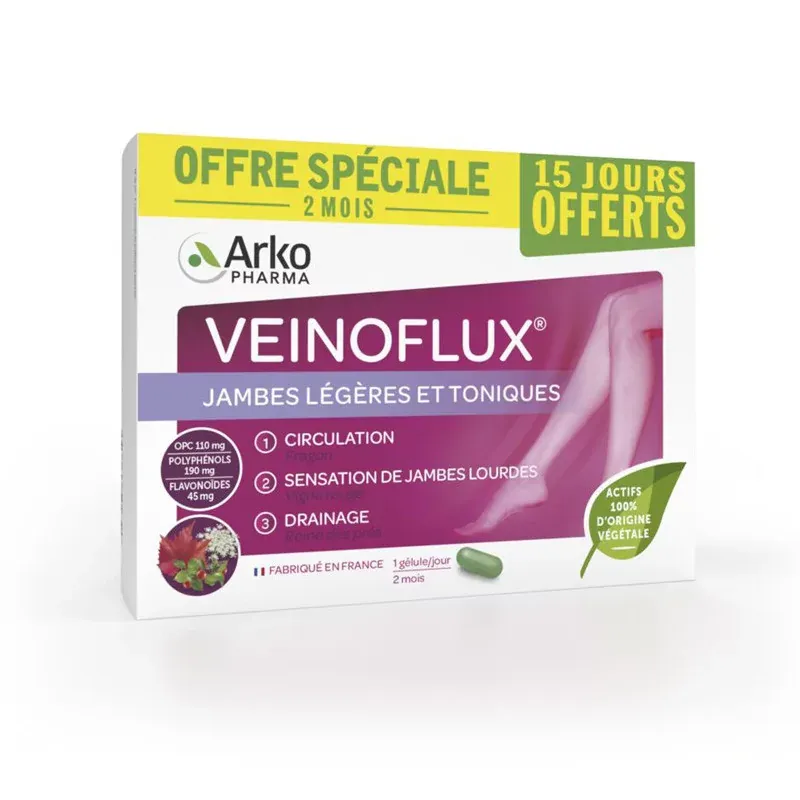 Arkopharma Veinoflux Jambes Légères 2 mois 30 gélules - Univers Pharmacie Arkopharma Veinoflux Jambes Légères 2 mois 30 gélules - Univers Pharmacie