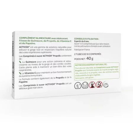 Arkopharma Activox Propolis Goût Miel-citron 20 comprimés à sucer - dos