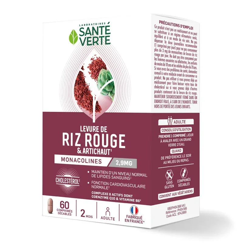 Santé Verte Levure de Riz Rouge & Artichaut 60 comprimés Santé Verte Levure de Riz Rouge & Artichaut 60 comprimés