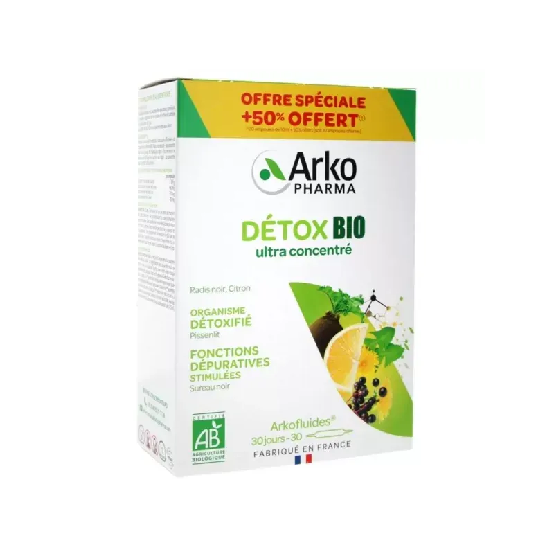 Arkopharma Arkofluides Détox Bio 20 + 10 ampoules - Univers Pharmacie