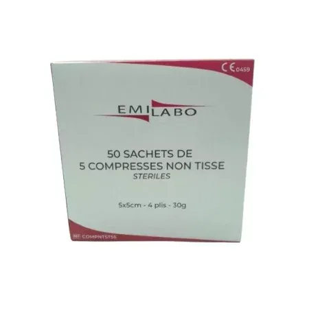 Emilabo 50 Sachets de 5 Compresses Non Tissé 5X5cm - Univers Pharmacie