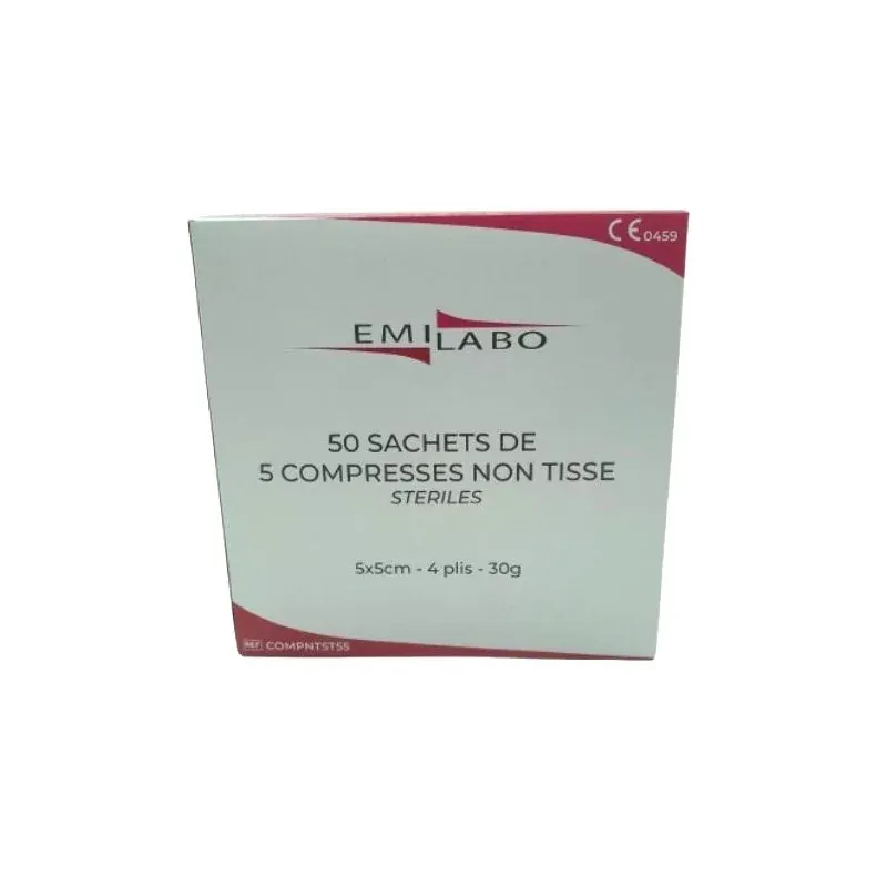 Emilabo 50 Sachets de 5 Compresses Non Tissé 5X5cm - Univers Pharmacie Emilabo 50 Sachets de 5 Compresses Non Tissé 5X5cm - Univers Pharmacie