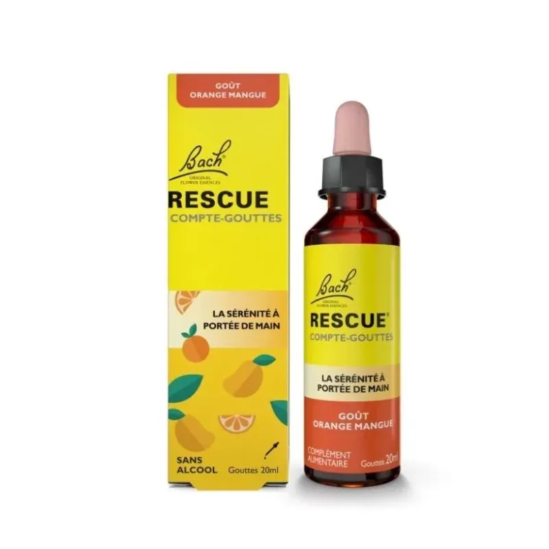 Bach Rescue Compte-gouttes Goût Orange Mangue 20ml