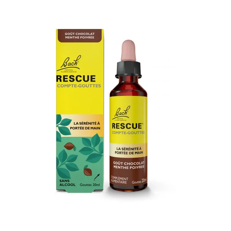 Bach Rescue Compte-gouttes Goût Choco Menthe 20ml - Univers Pharmacie Bach Rescue Compte-gouttes Goût Choco Menthe 20ml - Univers Pharmacie
