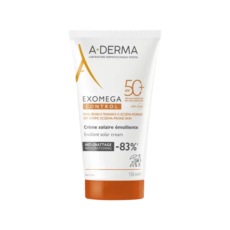 A-Derma Exomega Control Crème Solaire Emolliente SPF50+ 150ml - Univers Pharmacie