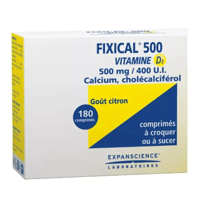 Fixical 500 Vitamine D3 500mg/400UI Goût Citron 180 comprimés - Univers Pharmacie Fixical 500 Vitamine D3 500mg/400UI Goût Citron 180 comprimés - Univers Pharmacie