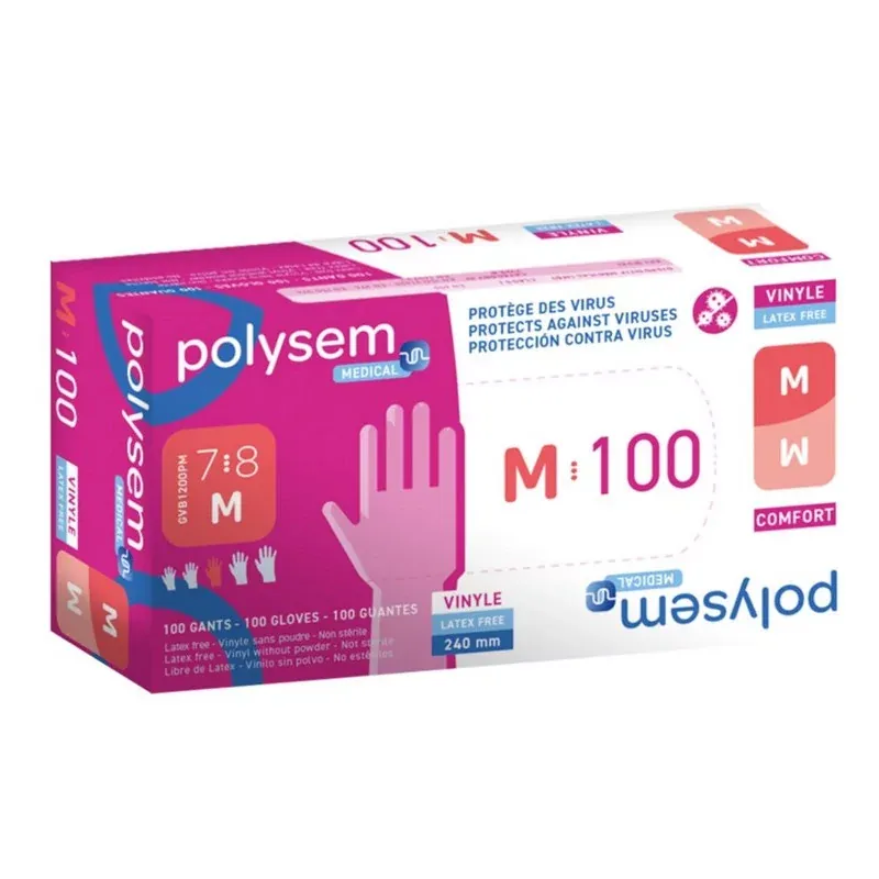 Polysem Gants Vinyle Taille M 7-8 X100 - Univers Pharmacie