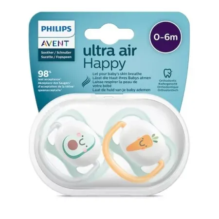 Philips Avent Ultra Air Happy Sucette 0-6m Fruits Légumes X2 - Univers Pharmacie