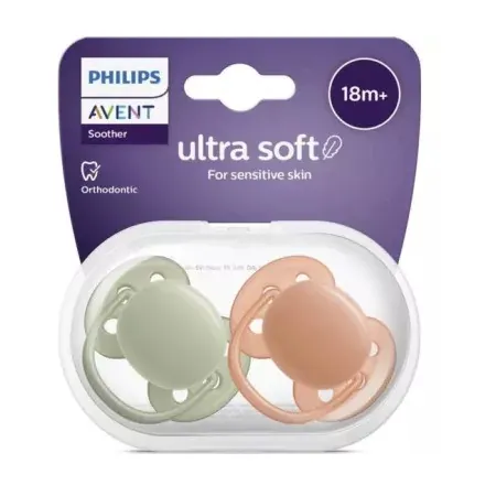 Philips Avent Ultra Soft Sucette 18m+ Orange Vert X2 - Univers Pharmacie