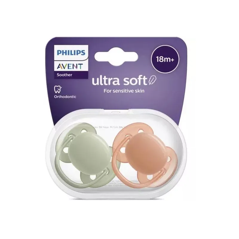 Philips Avent Ultra Soft Sucette 18m+ Orange Vert X2 - Univers Pharmacie